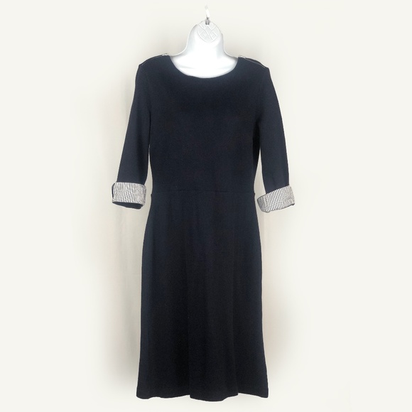 Talbots Dresses & Skirts - Black 3/4 Length Sleeve Dress with Striped Cuff an
